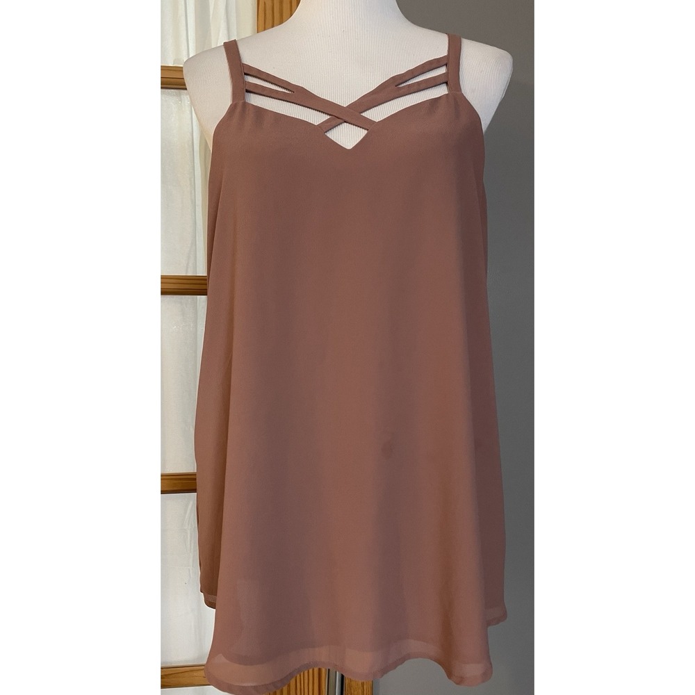 Norah Women's Strappy Slip Blouse L Mauve Chiffon Clubwear Romantic Modern
